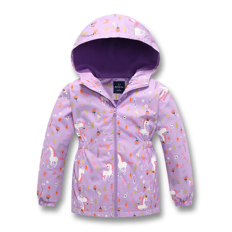 Girls' Jacket Hooded Outdoor Waterproof and Windproof Waist Warm Cardigan