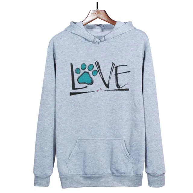 Long sleeved Loose Plus Size Printed Hooded Sweatshirt Light Grey - Shop at LoveMi