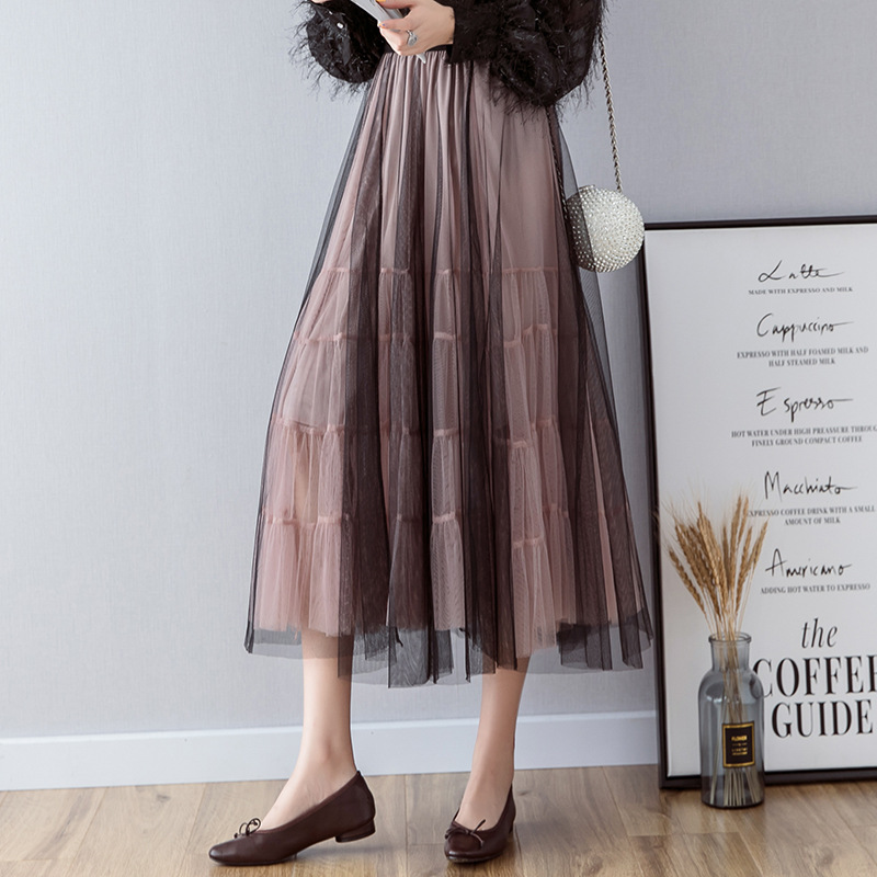 High Waist Mesh Skirt Mid-length Gauze Skirt