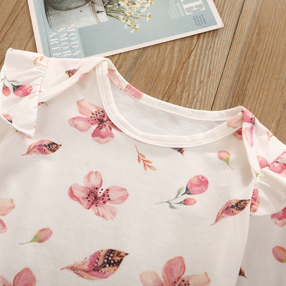 Korean Version long Short Flying Sleeve Small Flower Print Blouse Lace Suspender Skirt - 4