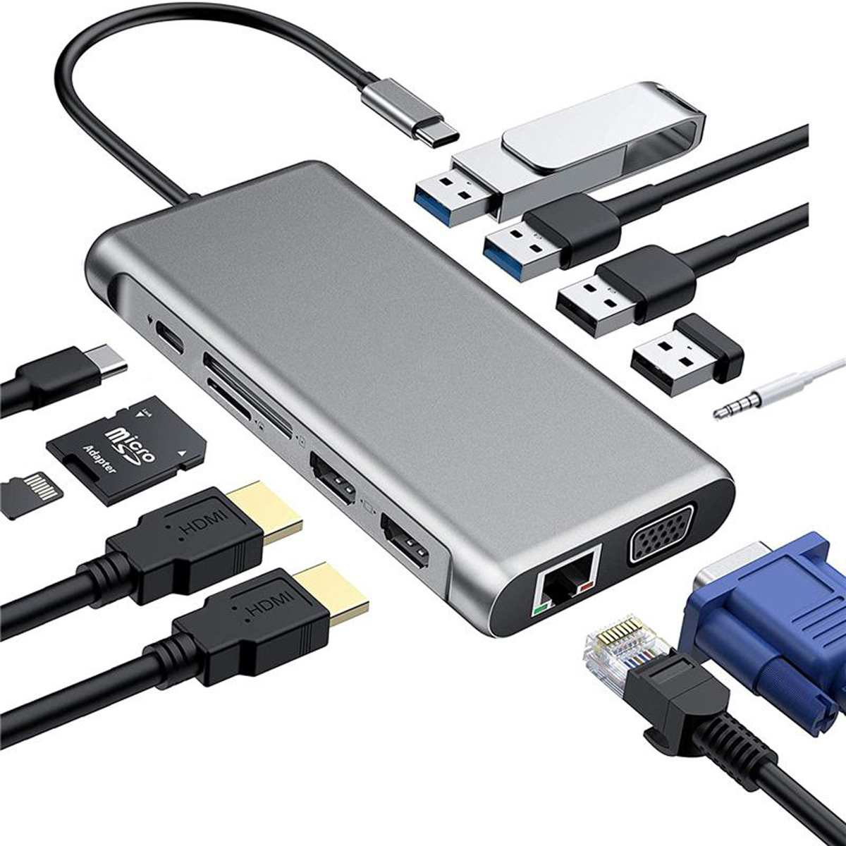 12-in-1 USB-C Notebook Docking Station Hub Adapter for Laptop - 第 6/6 張圖片