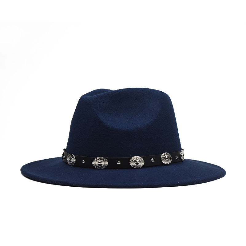 Metallic Fashion Hat With Big Belt And Big Brim Felt