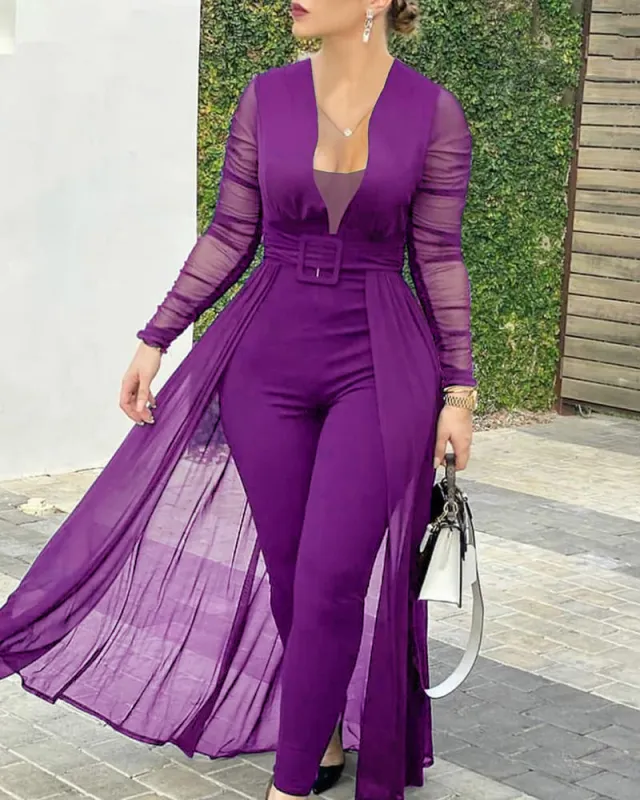 European And American Fashion Deep V Neck Jumpsuit Tight Purple - Shop at LoveMi