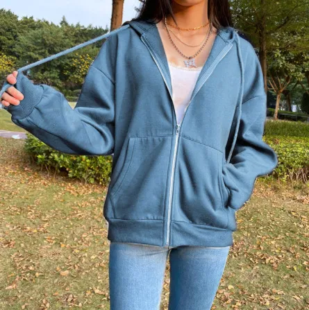 Loose Street Sports Zipper Cardigan Light Blue - Shop at LoveMi