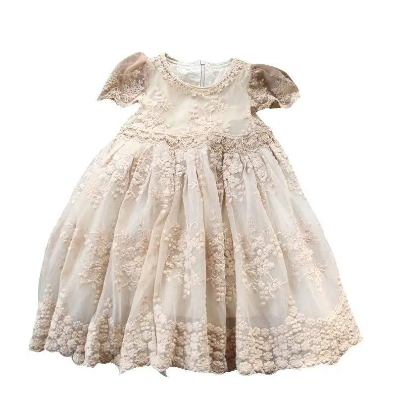 Embroidered Mesh Casual Dress Lotus Leaf Shape Short Sleeve Solid Color