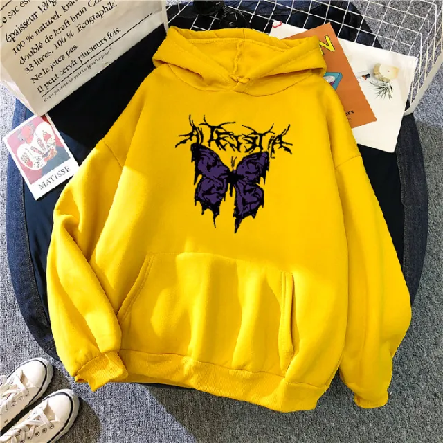 Punk Big Butterfly Sweatshirt Harajuku Dark Hoodie Yellow - Shop at LoveMi