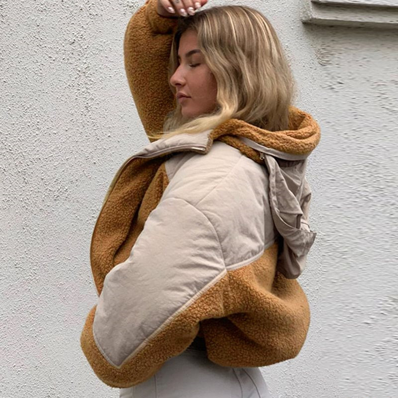 Women's High Neck Hooded Stitching Zipper Cardigan Jacket