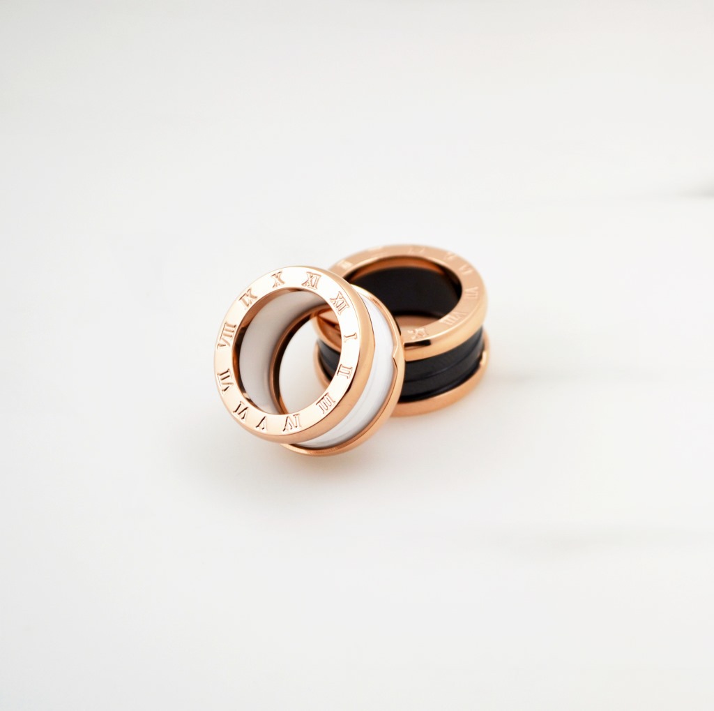 Black White Ceramic Ring Titanium Steel Rose Gold Ring Female Ceramic Jewelry