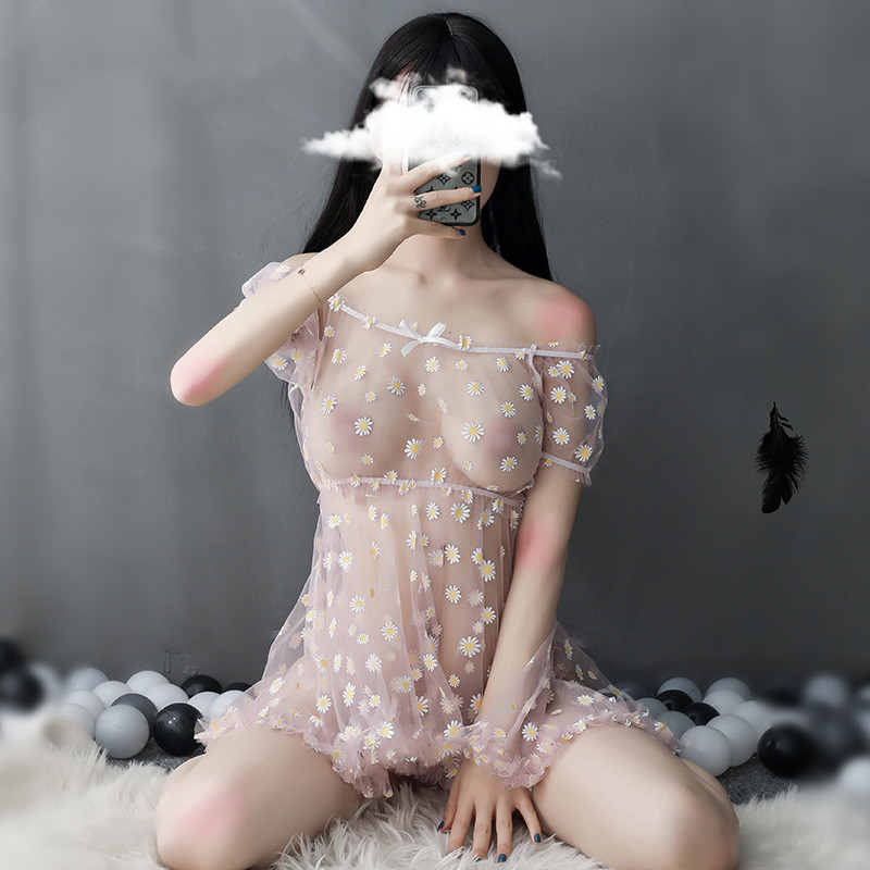 Little Daisy One Shoulder Sexy Nightdress Sexy Lingerie Set Purple - Shop at LoveMi