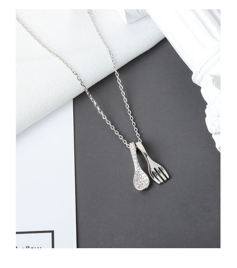 Necklace With Diamonds, Spoon And Fork, Children'S Fashion, Simple And Versatile, Slim Clavicle Chain