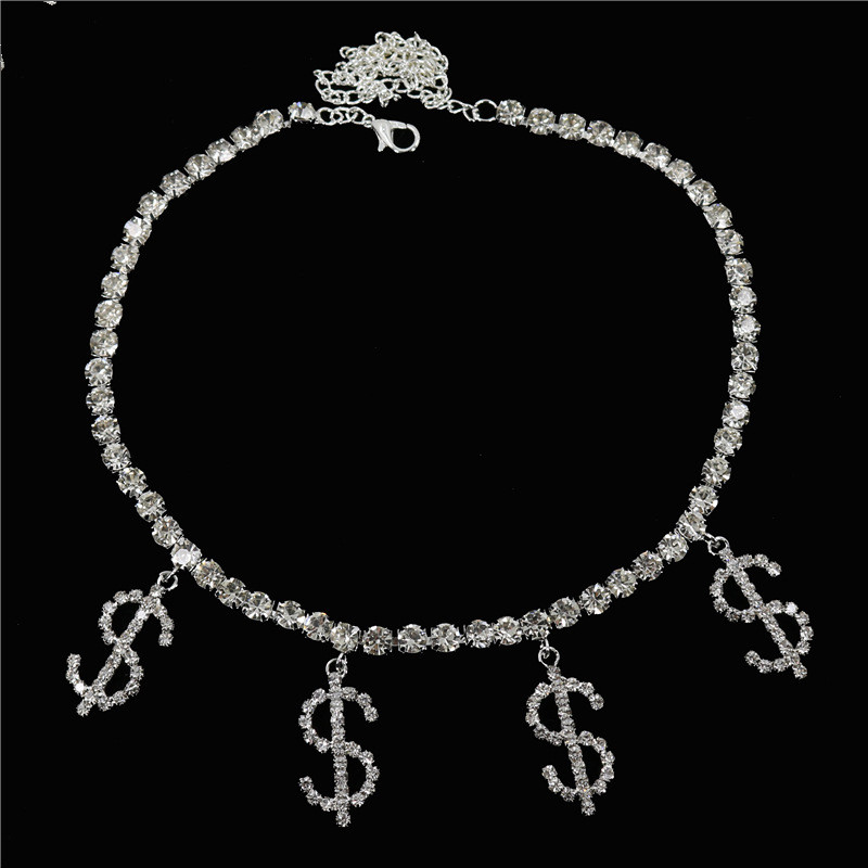 Jewelry Fashion Personality Dollar Sign Pendant Shiny Rhinestone Clavicle Chain Necklace