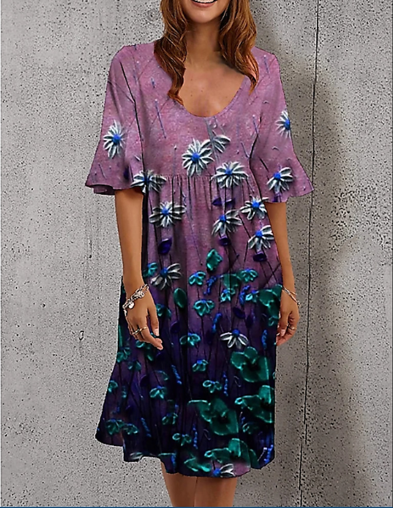 Short Sleeve Printed Round Neck Dress