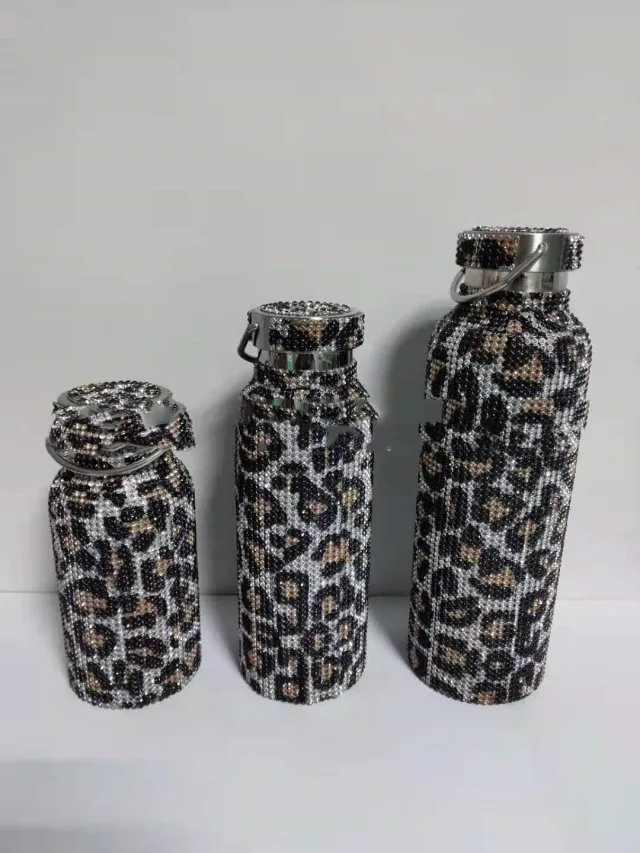 Diamond Bottle Diamond Vacuum Bottle Diamond Vacuum Cup Leopard Gold - Shop at LoveMi