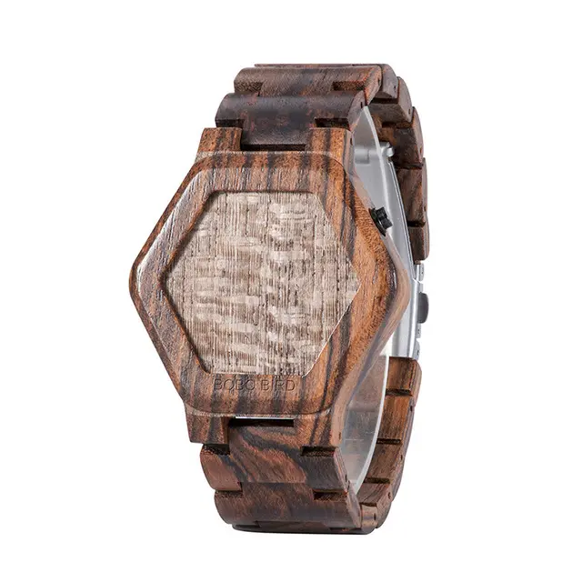 LED Display Wooden Watch Men Wristwatches Wood