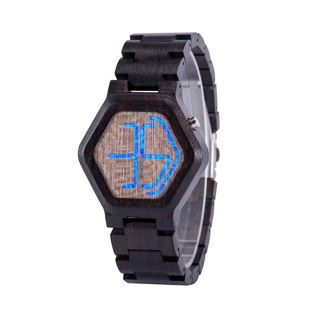 LED Display Wooden Watch Men Wristwatches Wood Night Vision - Image 1