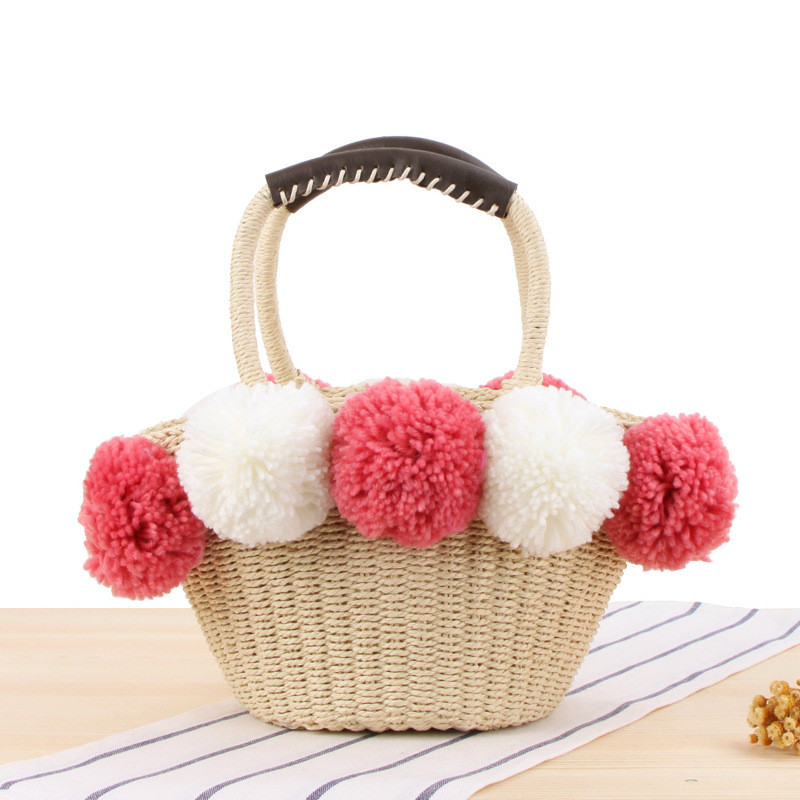 Super Cute Hand carried Woven Beach Bag Cute Contrast Color Red - Shop at LoveMi