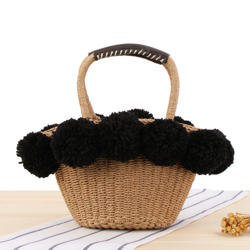 Super Cute Hand-carried Woven Beach Bag Cute Contrast Color