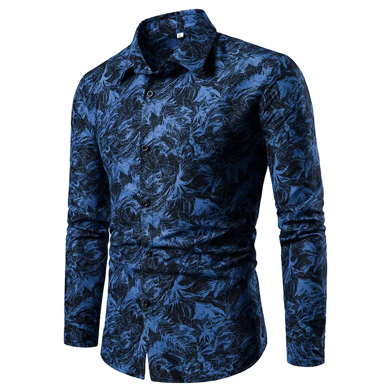 Autumn and Winter Mens Shirt Printed Casual Long Sleeved