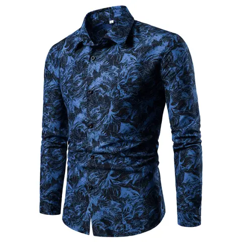 Autumn and Winter Mens Shirt Printed Casual Long Sleeved