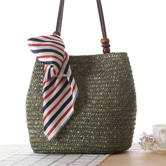 One shoulder Straw Bag Women Bag Seaside Vacation Woven Bag Straw Bag Beach Bag Green - Shop at LoveMi