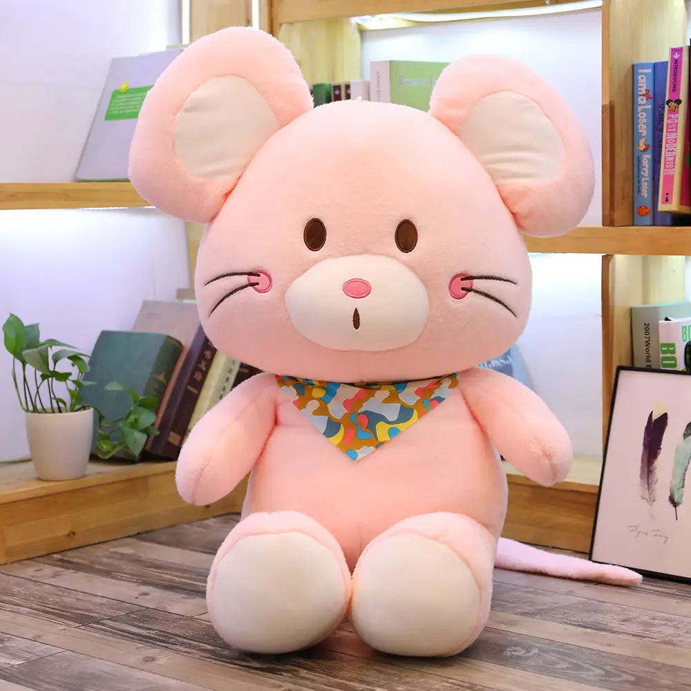 Triangle Scarf Mouse Plush Doll Girl Holding Long-Legged Mouse Doll