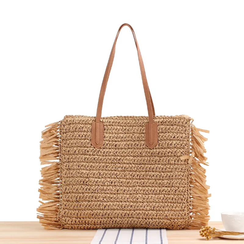 Xiaomi Dai New Tassel One-Shoulder Straw Bag Sui Sui Paper Woven Bag Summer Beach Bag Fashion - Brown