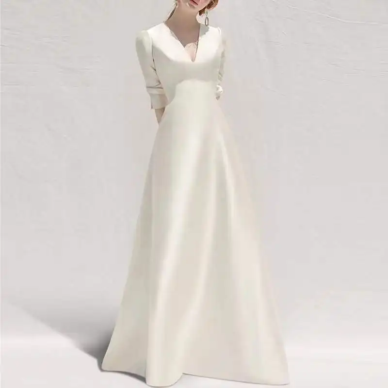 Ladies Style White Dress Satin Surface Was