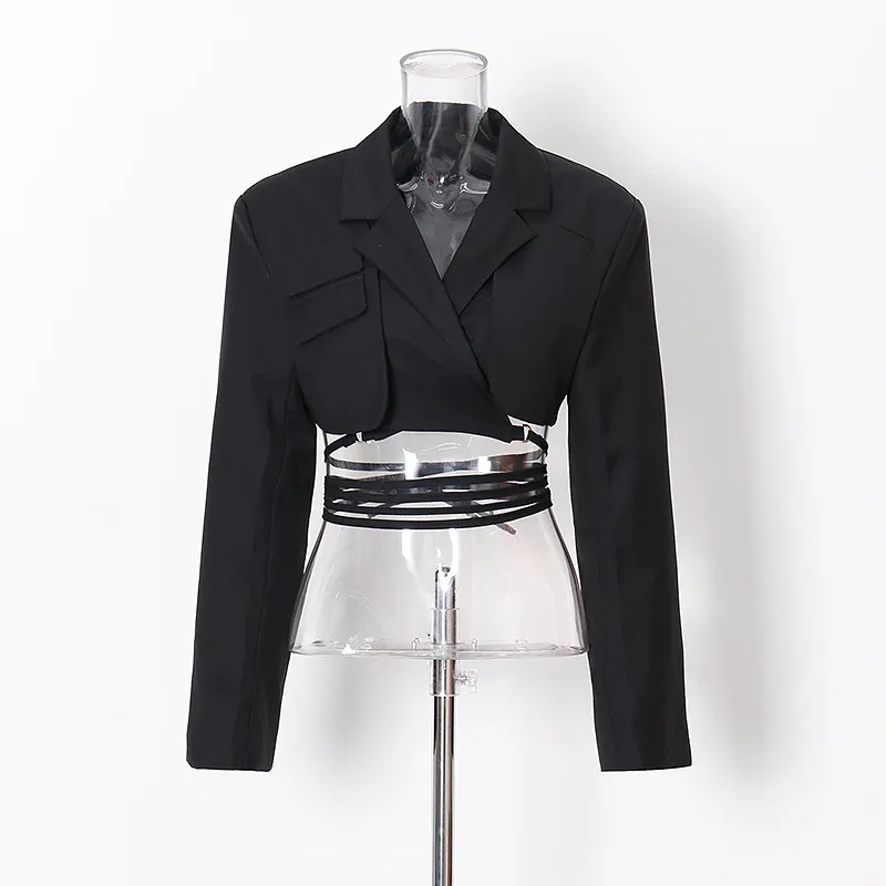 Fashion Simple Lapel Solid Colour Short Coat - Black