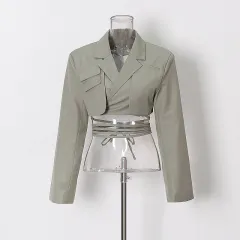 Fashion Simple Lapel Solid Color Short Coat - Green - View 1
