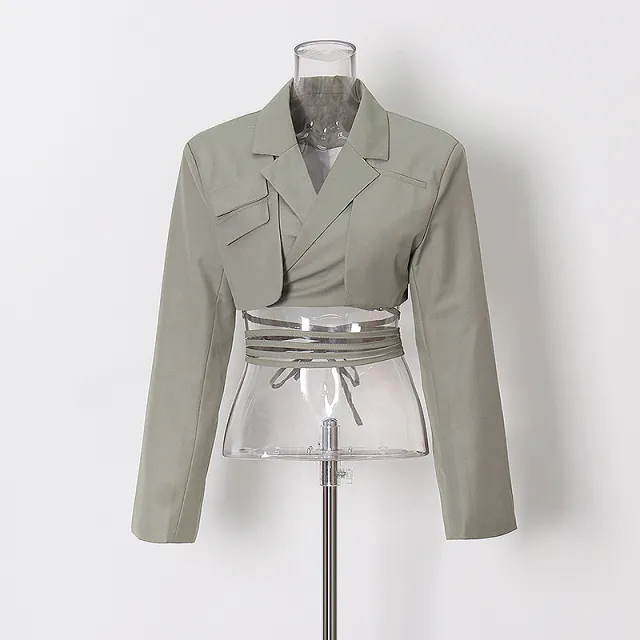 Fashion Simple Lapel Solid Color Short Coat Green - Shop at LoveMi