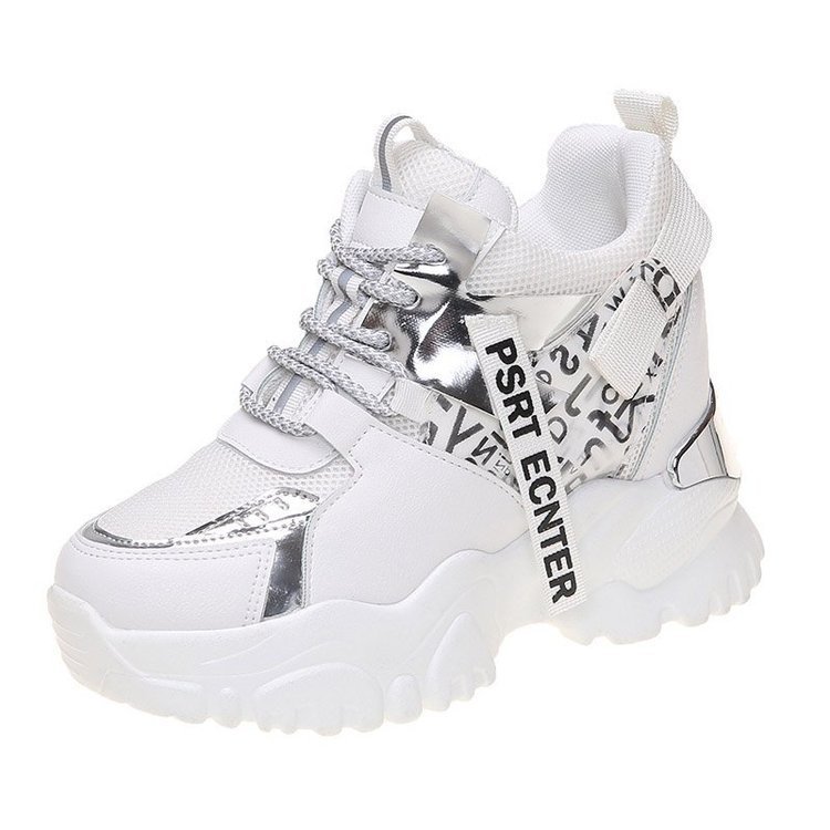 Lace-up Color-blocking Round Toe Heightened Casual Sneakers