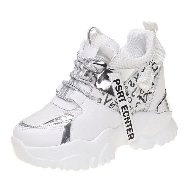 Lace-up Color-blocking Round Toe Heightened Casual Sneakers