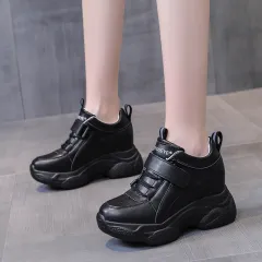 New Thick-Soled Sports And Leisure Slim White Shoes For Women - Black - View 1