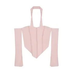 One Line Shoulder Clavicle T-Shirt Women'S Summer Design Desire Style Short Tight Neck Wipe Chest Long Sleeve Top - Pink - View 1