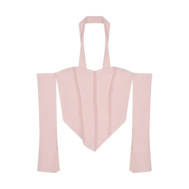 One Line Shoulder Clavicle T Shirt Women'S Summer Design Desire Style Short Tight Neck Wipe Chest Long Sleeve Top Pink - Shop at LoveMi