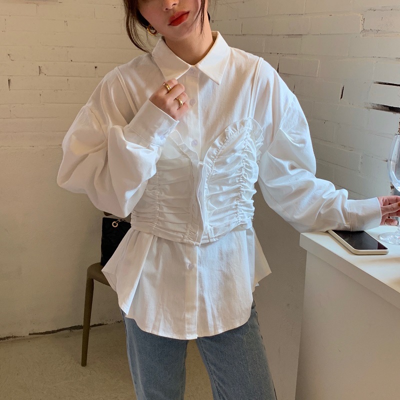 Patchwork Shirts With Pleated Halter Straps