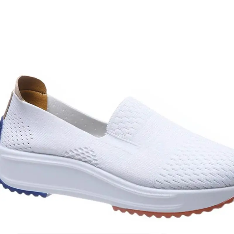 Fashionable Pure Color Mesh Flat-Heeled White Shoes