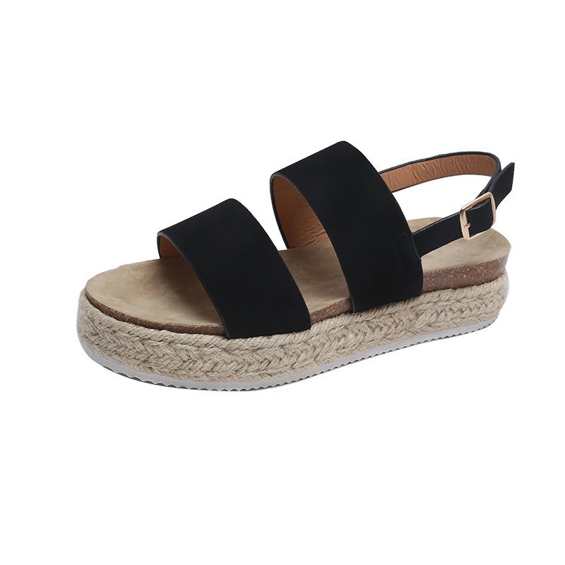 Fashion Ladies Simple Buckle Platform Sandals Black - Shop at LoveMi