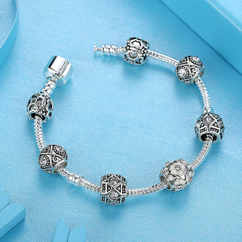 Alloy Big Hole Bead Bracelet Crystal Point Diamond Lady Beaded Bracelet