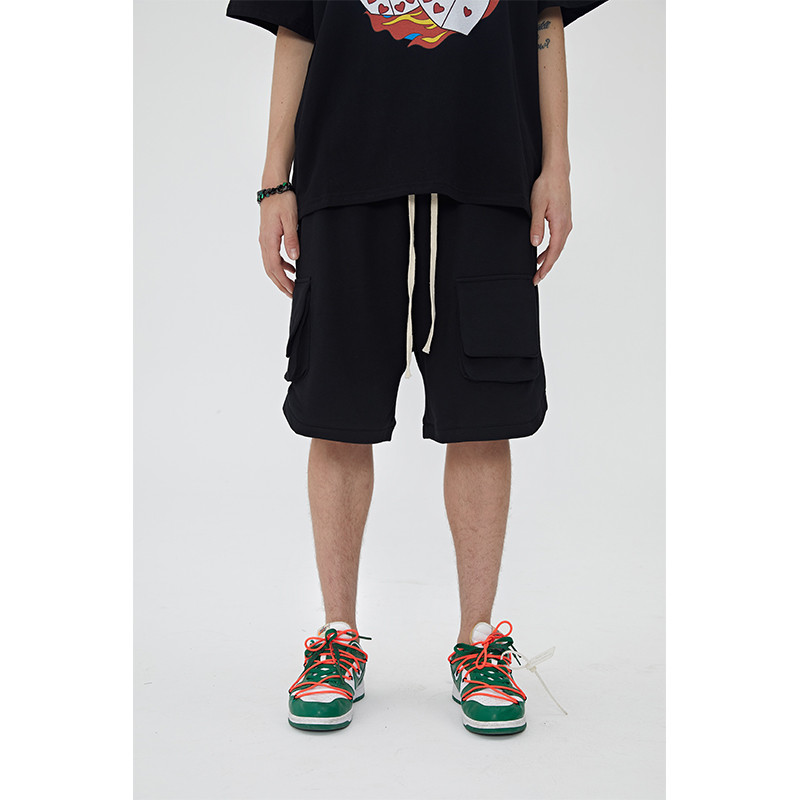 Workwear Big Pockets Cotton Shorts With Velcro And Ink Splash