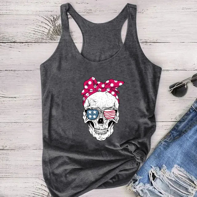 Ladies Round Neck Print Comfortable Women's Vest Dark Grey - Shop at LoveMi