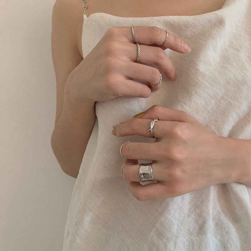 Fashion Personality Ring Female Ins Tide Cold Wind Niche Joint Ring 8-Piece Set Combination Simple Plain Ring Ring