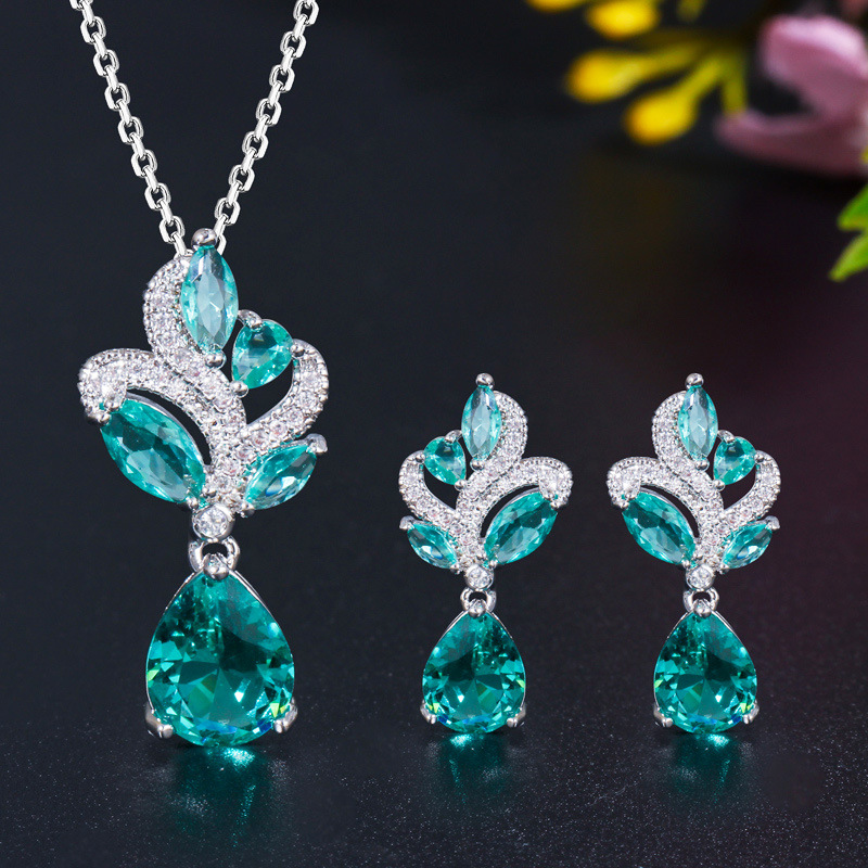 Aaa Zircon European And Beautiful Necklace And Earrings Two-Piece Set