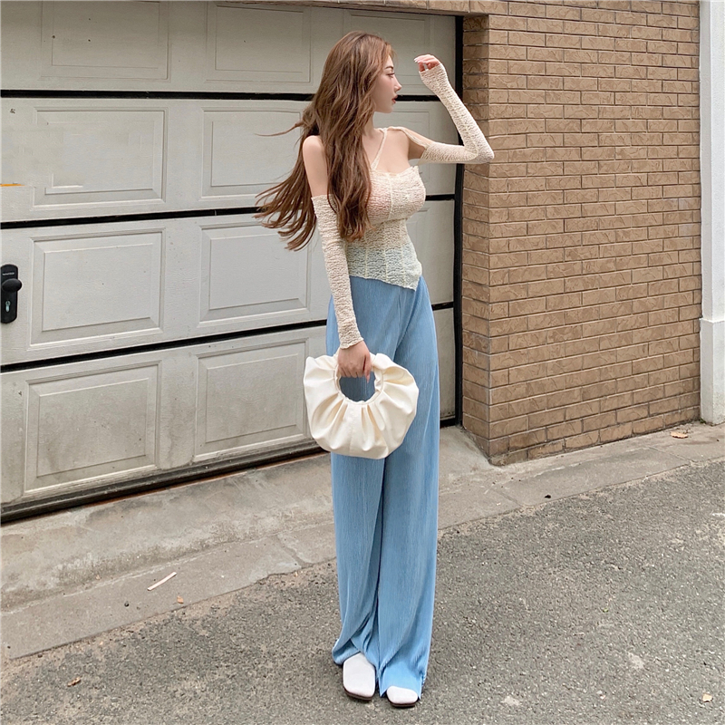 Lace T-Shirt Women's Thin Irregular Short Tight-Fitting Sexy One-Shoulder Long-Sleeved Top Summer New Style