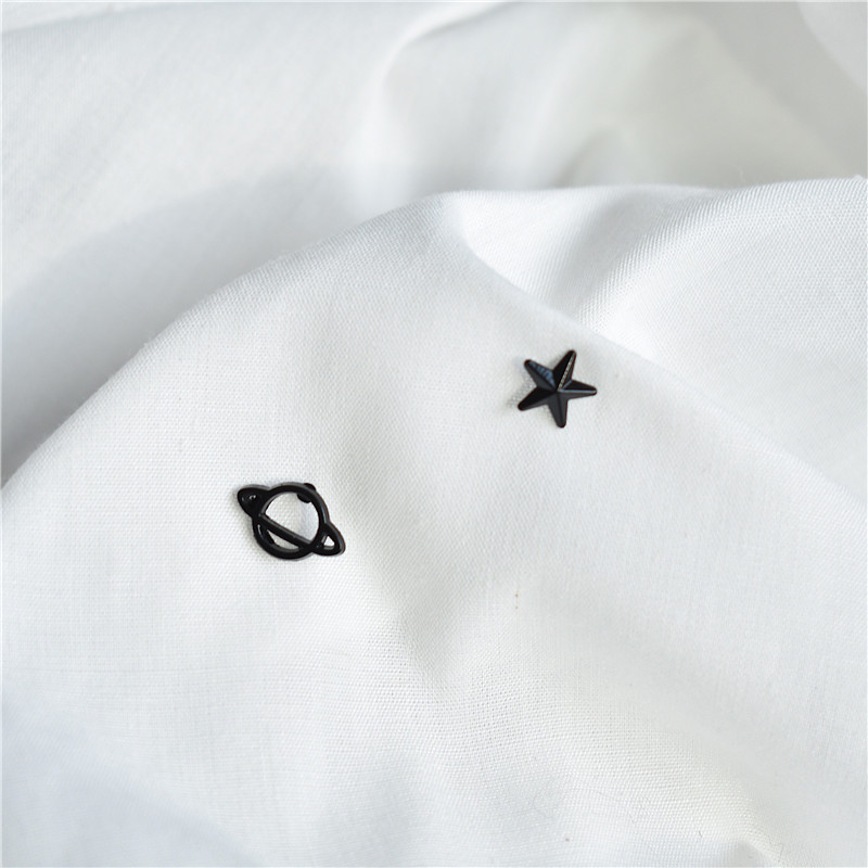 Title 1, Hollow Planet Star Asymmetrical Stud Earrings