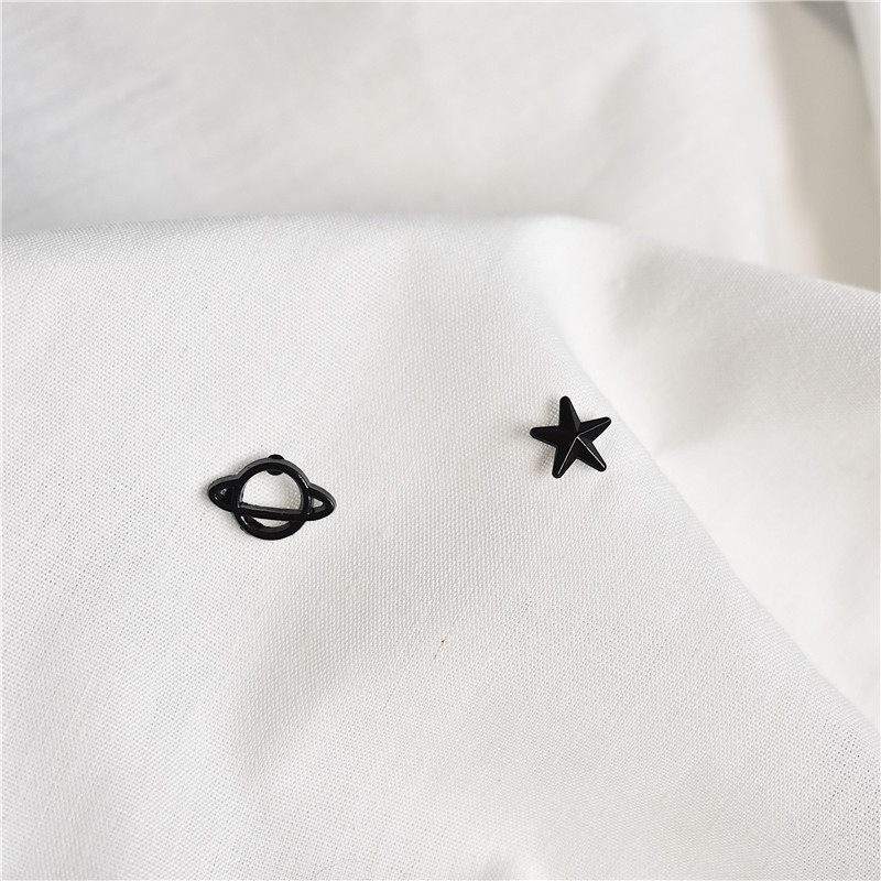 Title 7, Hollow Planet Star Asymmetrical Stud Earrings