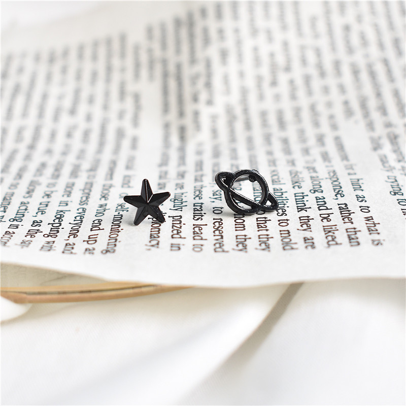 Title 10, Hollow Planet Star Asymmetrical Stud Earrings