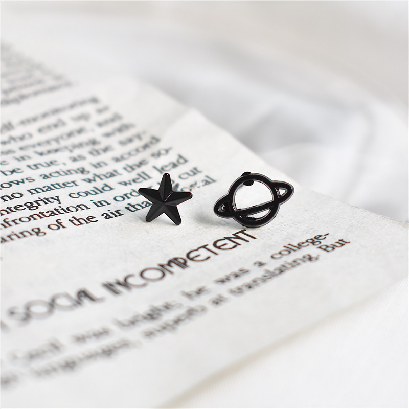 Hollow Planet Star Asymmetrical Stud Earrings