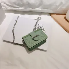 Net red small bag new fashion texture slung women's bag versatile autumn and winter fashion thick chain one shoulder small square bag - Green - View 1