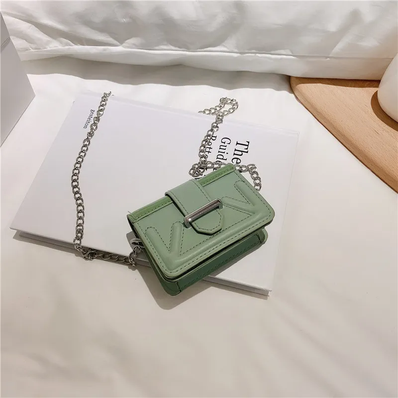 Net red small bag new fashion texture slung women's bag versatile autumn and winter fashion thick chain one shoulder small square bag - Green